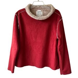 Dylan Anthropologie Pullover Shacket Faux Suede Sherpa Lined Red Rust Tan M